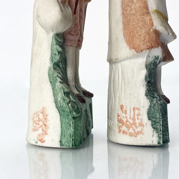 ANTIQUE German Bisque Figurines | Hand Painted Porcelain Farmers Couple | - Picture 5 of 8